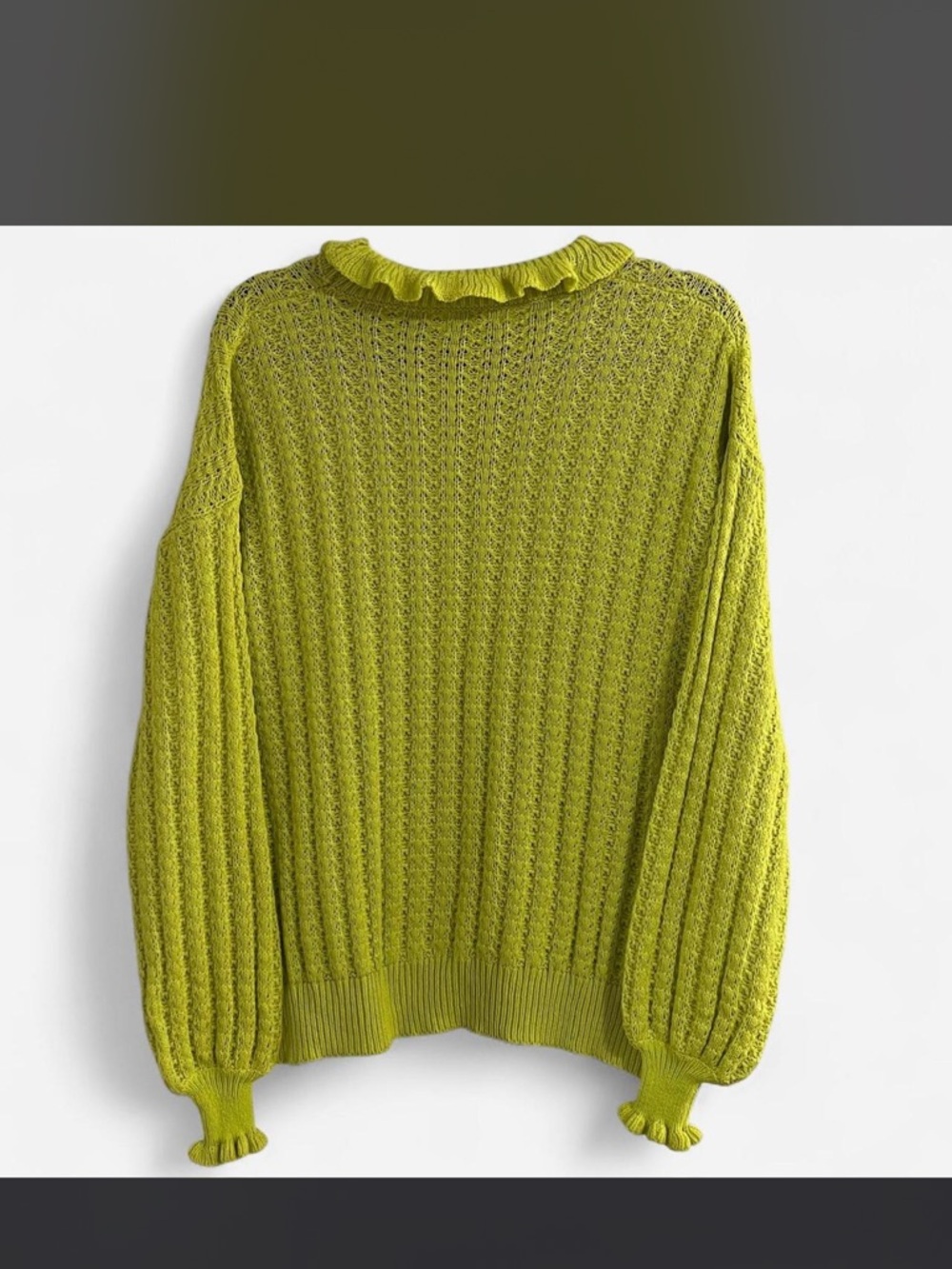 UMGEE Lime Green Cozy Ruffle Neck Sweater with Balloon Sleeves - Picture 2 of 7